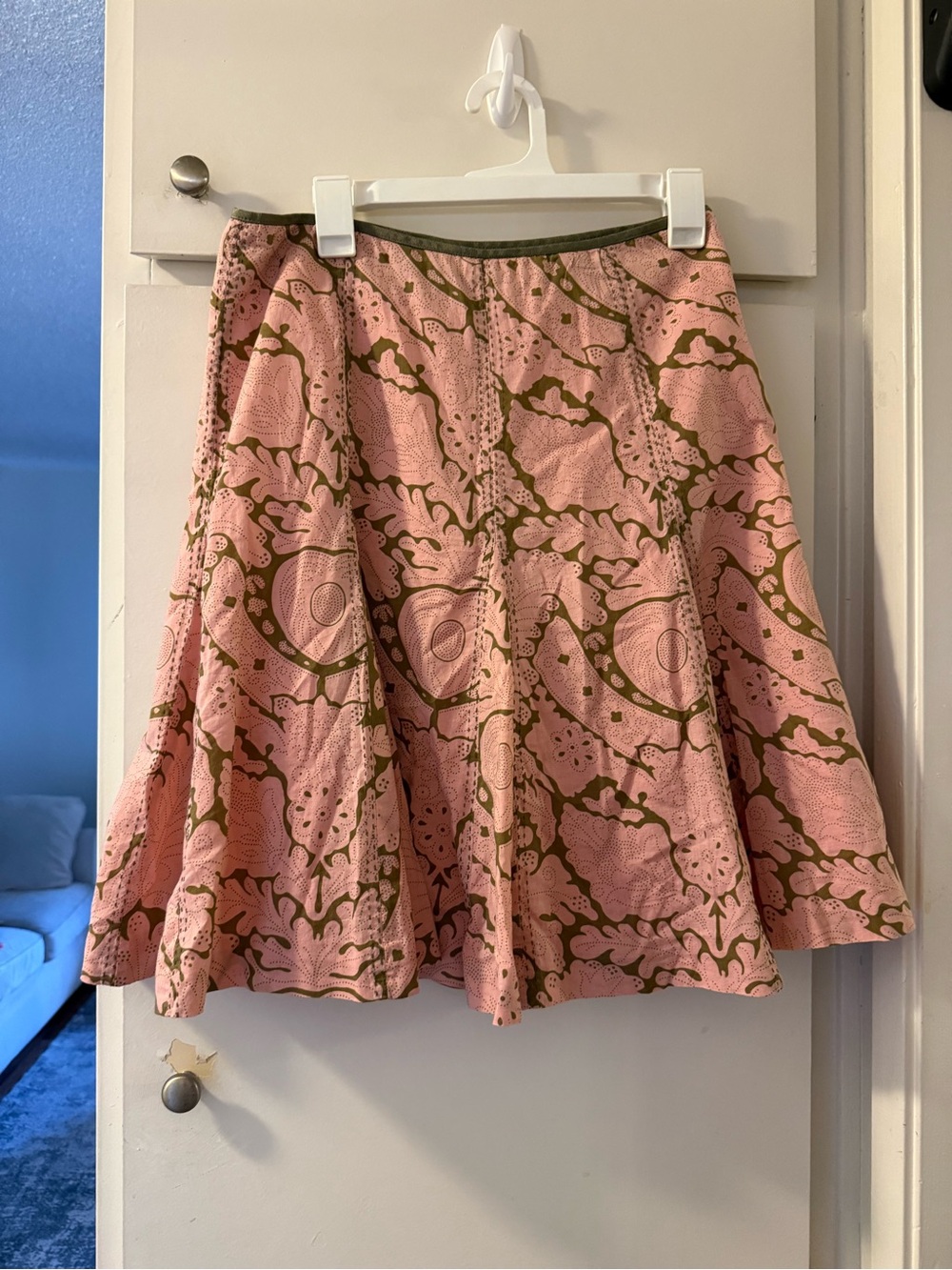 Y2K 2000s one hundred percent cotton Pink and Olive Floral A-Line Skirt